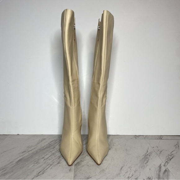 Schutz Asya Up Eggshell Leather Pointy Toe Wedge Tall Boot 8 1/2 B - Picture 2 of 16